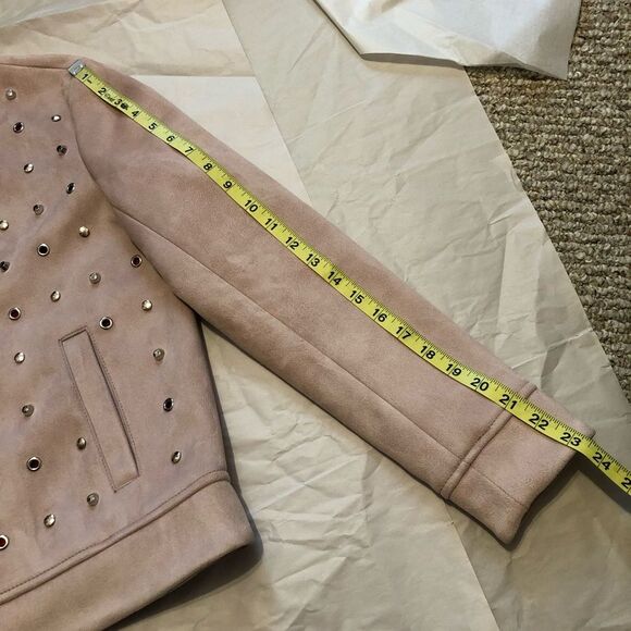 Zara Pastel Pink Faux Suede Studded Jacket Size S Collarless - Picture 13 of 14